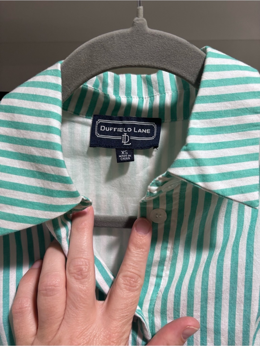 Duffield Lane Green and White Striped Shirt Dress - Picture 5 of 8